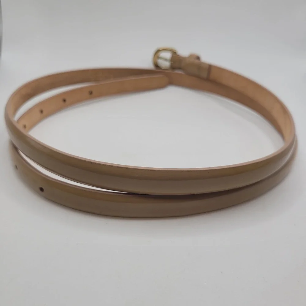 J.Crew Belt Large Tan Patent Leather Skinny Thin Shiny Minimalist Classic J0184